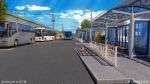  bench blue_sky building bus bus_stop car cloud day ground_vehicle lamppost motor_vehicle no_humans original outdoors pavement power_lines railing sanxian_(wufs4222) scenery sky traffic_cone trash_can vending_machine window 