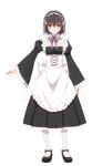  apron black_bow black_dress black_footwear bow breasts brown_hair dress frilled_apron frills full_body highres jewelry long_sleeves looking_at_viewer maid maid_apron maid_headdress official_art puffy_sleeves purple_ribbon ribbon seiken_gakuin_no_maken_tsukai shirley_(seiken_gakuin_no_maken_tsukai) small_breasts standing thighhighs transparent_background white_apron white_thighhighs 