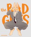  absurd_res anthro big_breasts breast_expansion breasts business_suit canid canine clothing crouching diane_foxington doggerexoxo dreamworks expansion eyewear female fox fur glasses hi_res mammal necktie nervous orange_body orange_fur solo spread_legs spreading suit surprised_expression the_bad_guys 