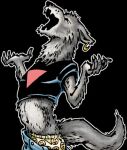  anthro buster_wilde canid canine clothing ear_piercing ear_ring eyes_closed fur grey_body grey_fur grey_tail low_res male mammal open_mouth piercing pink_triangle ring_piercing scot_zellman solo topwear underwear were werecanid werecanine werewolf 