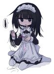  1girl @_@ apron black_dress black_eyes black_hair blood blood_on_clothes buttons censored_text collared_dress crying crying_with_eyes_open cutting_hair dress frilled_apron frills full_body hair_ornament holding holding_hair holding_scissors kanikan long_hair long_sleeves looking_at_viewer maid maid_apron maid_headdress no_shoes open_mouth original pantyhose pink_blood scissors simple_background sitting sleeve_cuffs solo speech_bubble tears wariza white_apron white_background white_pantyhose x_hair_ornament 