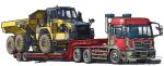  commentary_request dump_truck flatbed_truck hino_(brand) komatsu_(company) motor_vehicle no_humans original semi_truck simple_background trailer truck vehicle_focus vehicle_request white_background yaruz 