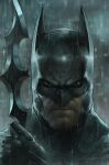  1boy absurdres animal_ears batarang batman batman_(series) blue_eyes blurry dc_comics depth_of_field fake_animal_ears grey_sky highres jee-hyung_lee mask outdoors portrait rain signature 