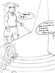  anthro bottomwear canid canine clothed clothing collared_shirt comic dialogue ears_down english_text female hair hi_res invalid_tag kemono mammal manga monochrome necktie pivoted_ears rapel school_uniform sketch skirt solo speech_bubble stairs stairway standing student text uniform worried worried_face worried_look 