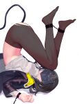  1girl absurdres anal anal_object_insertion anal_tail arknights arknights:_endfield black_hair black_jacket black_pantyhose bound bound_ankles bound_wrists butt_plug c1718259 cuffs eye_mask facing_viewer fake_tail female_endministrator_(arknights) highres jacket layered_sleeves long_sleeves object_insertion open_clothes open_jacket pantyhose sex_toy shackles shirt short_hair simple_background solo tail thighs torn_clothes torn_pantyhose upside-down white_background white_shirt 