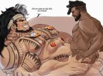  2boys abs anal ass baptiste_(overwatch) bara black_hair blush chest_tattoo completely_nude couple cowgirl_position dadee_(da_ddy22) dark-skinned_male dark_skin dreadlocks english_text eye_contact facial_hair from_side full_beard grin hair_tattoo highres huge_pectorals large_pectorals looking_at_another male_focus mature_male mauga_(overwatch) motion_lines multiple_boys muscular muscular_male mustache nipples nude overwatch overwatch_2 pectorals sex shoulder_tattoo size_difference smile stomach_bulge straddling strongman_waist tattoo thick_eyebrows undercut v-shaped_eyebrows yaoi 