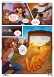 anthro breasts canid canine canis cassie_(kabscorner) claws clothed clothing comic domestic_dog duo english_text female fingers floppy_ears hi_res kabscorner male mammal open_mouth plant text tree 