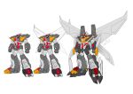 asymmetrical_wings cable cable_tail choujuu_kishin_dancouga clenched_hand clenched_hands dancouga dancouga_(series) gun heyzan highres mecha mechanical_tail mechanical_wings military no_humans red_eyes reference_sheet robot science_fiction shoulder_cannon super_robot super_robot_wars super_robot_wars_30 tail ultimate_dancouga weapon wings 