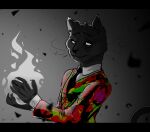  ambiguous_gender anthro black_body black_fur clothed clothing domestic_cat felid feline felis fur john_(taz) magic_user mammal necktie solo suit_jacket the_adventure_zone turnipmage whiskers 