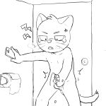  1:1 2022 angry anthro balls bathroom blush bodily_fluids breath clenched_teeth cum ejaculation embarrassed fur genital_fluids genitals hajime_tanaka_(odd_taxi) half-closed_eyes hi_res holding_object holding_phone inside line_art looking_at_self male masturbation monochrome narrowed_eyes nekotanyanneko nude odd_taxi penis phone public_restroom restroom_stall solo teeth toilet 