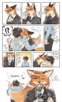  anthro blue_eyes blush bodily_fluids canid canine cloves comic duo embrace female fox hi_res hug human male mammal ng_hus speech_bubble tears thief wallet 