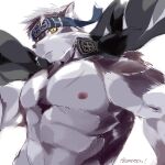  abs anthro bandanna brown_body brown_fur canid canine canis chest_tuft fur hi_res horkeu_kamui_(tas) kerchief lifewonders male mammal muscular muscular_male nipples pecs petadodu pink_nipples solo tokyo_afterschool_summoners tuft white_body white_fur wolf yellow_eyes 