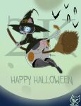  absurd_res anthro bat broom cleaning_tool eyewear felid feline female glasses gomezcat halloween hi_res holidays katy_cali lips magic mammal moon piercing pinup pose solo witch_costume 