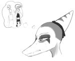  anon_(snoot_game) anthro bodily_fluids crying dinosaur duo fang_(gvh) female goodbye_volcano_high headshot_portrait long_snout male monochrome portrait pterodactylus pterosaur reptile scalie shaved_head simple_background sketch snoot_game_(fan_game) snout tears thought_bubble tired_eyes unknown_artist white_background 