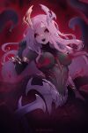  1girl artist_name black_sclera breasts colored_sclera coven_nami highres league_of_legends long_hair looking_at_viewer medium_breasts monster_girl nami_(league_of_legends) navel open_mouth pink_hair red_eyes ririsaurus scylla sharp_teeth teeth tentacles upper_teeth_only 