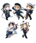  5boys america_(hetalia) axis_powers_hetalia belt black_hair blonde_hair china_(hetalia) france_(hetalia) french_navy hat highres low_ponytail multiple_boys people&#039;s_liberation_army people&#039;s_liberation_army_navy royal_navy russia_(hetalia) russian_navy sailor sailor_hat united_kingdom_(hetalia) united_states_navy yorktown_cv-5 