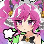  1girl =3 bare_shoulders bell black_bow blush bow cleo_(dragalia_lost) collarbone dragalia_lost hair_bell hair_ornament highres long_hair pink_eyes pink_hair sigh sleeveless solo twintails upper_body xiafei97 