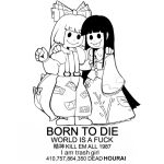  2girls :p baggy_pants blunt_bangs born_to_die_world_is_a_fuck_(meme) bow bowtie closed_mouth collared_shirt commentary digitalsnail english_commentary english_text floral_print frilled_sleeves frills fujiwara_no_mokou full_body greyscale hair_bow hand_on_another&#039;s_shoulder hand_up hime_cut houraisan_kaguya japanese_clothes juliet_sleeves long_hair long_skirt long_sleeves looking_at_viewer meme monochrome multiple_girls ofuda ofuda_on_clothes pants print_skirt puffy_sleeves shirt shoes sidelocks simple_background skirt sleeve_garter sleeves_past_wrists smile solid_circle_eyes standing suspenders tongue tongue_out touhou very_long_hair white_background wide_sleeves 
