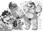  2023 anthro armpit_hair balls belly big_belly blood bodily_fluids body_hair bowser censored clothing duo elephant elephantid erection facial_hair genitals gloves handwear hat headgear headwear humanoid_hands kemono kimagure_monja male male/male mammal mario mario_bros moobs musclegut mustache nintendo nipples nosebleed overweight overweight_male penis penis_size_difference proboscidean pubes size_difference tongue tongue_out 