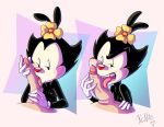  absurd_res animaniacs blush dot_warner duo female genitals hi_res human inkblot interspecies kcnite licking male mammal oral penile penis penis_lick sex sharp_teeth simple_background teeth tongue tongue_out warner_brothers 