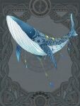  animal_focus blue_eyes dairoku_ryouhei flag grey_background kotori_popo no_humans solo tassel whale 