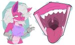  anthro breasts dragon female gaping_mouth hair lecigzz midriff mouth_shot open_mouth pink_body pink_scales reptile scales scalie simple_background solo teeth tongue tongue_out uvula 