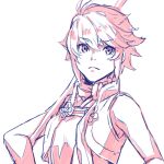  1girl aisutabetao bare_shoulders facing_viewer fire_emblem fire_emblem_fates furrowed_brow hinoka_(fire_emblem) holding holding_polearm holding_weapon japanese_clothes looking_at_viewer monochrome polearm solo upper_body weapon 