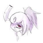  absol ambiguous_gender anthro bandage bandaged_eye bodily_fluids braided_hair broken_horn generation_3_pokemon hair headshot_portrait hi_res horn looking_up male_(lore) nintendo pokemon pokemon_(species) ponporio_(artist) ponytail portrait red_eyes solo tears 