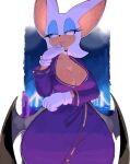  2023 anthro bat breasts cleavage clothed clothing eyeshadow female fur gloves handwear hi_res lipstick makeup mammal narrowed_eyes rouge_the_bat sega simple_background solo sonic_the_hedgehog_(series) tan_body tan_skin usa37107692 white_body white_fur wings 