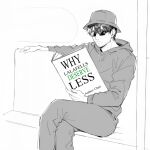  1boy book closed_eyes closed_mouth crossed_legs final_fantasy final_fantasy_xiv hat holding holding_book hood hoodie jamjamstyle long_sleeves male_focus meme pants sitting solo sunglasses warrior_of_light 