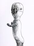  2021 3:4 ambiguous_gender bald biped cross-hatching digital_media_(artwork) eddybird facial_markings featureless_hands hatching_(art) head_markings hi_res humanoid living_statue looking_at_viewer markings monochrome not_furry nude on_model portrait scp-173 scp_foundation shaded side_view simple_background solo standing three-quarter_portrait white_background 