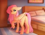  amazona anus bed bedroom butt equid equine female feral fluttershy_(mlp) friendship_is_magic furniture genitals hasbro hooves horse looking_at_viewer looking_back mammal my_little_pony pegasus pony pussy raised_hoof raised_leg raised_tail shy solo tail wings 