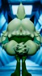  absurd_res anthro big_butt butt digital_media_(artwork) duo female fur generation_9_pokemon genitals glowing green_body hi_res meowscarada nintendo nude pokemon pokemon_(species) pussy sfxlompad simple_background solo thick_thighs 