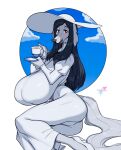  anthro artist_name big_breasts biped black_hair blue_sky blush blush_lines borzoi breasts butt canid canine canis clothing cloud container crackiepipe cup domestic_dog dress female footwear fur hachishaku-sama hair hat headgear headwear hi_res high_heels holding_container holding_cup holding_object huge_breasts hunting_dog long_hair long_sleeves looking_at_viewer lying mammal on_side open_mouth open_smile puffy_sleeves red_eyes saucer sighthound sky smile snout solo sun_hat tail tea_cup teeth tongue tukaretainu white_body white_clothing white_dress white_fur white_headwear white_high_heels 