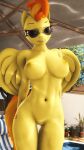  3d_(artwork) absurd_res anthro anthrofied big_breasts biped breasts digital_media_(artwork) equid equine feathers female friendship_is_magic genitals hasbro hi_res mammal my_little_pony nipples pegasus pussy skyleesfm solo spitfire_(mlp) standing wings wonderbolts_(mlp) yellow_body yellow_feathers 