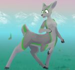  abhor_moon_(artist) anthro deer deer_taur female feral flynnvali green_body grey_body grey_eyes hi_res hooves implied_transformation mammal mammal_taur mountain mountianscape scenery solo surprised_expression taur transformation 