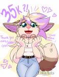  2023 5_fingers anthro breasts canid canine clothed clothing digital_media_(artwork) ei-ka english_text eyebrows eyelashes female fingers fox hi_res looking_at_viewer mammal open_mouth smile solo teeth text tongue 