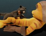  3d_(artwork) animal_genitalia anthro black_nose blender_(software) brown_body brown_eyes brown_fur claws clothing digital_media_(artwork) disney duo erection facial_markings fur genitals gloves guardians_of_the_galaxy handwear hat head_markings headgear headwear holding_penis light_belly lombax looking_at_another looking_at_partner lying male male/male mammal markings marvel marvel_cinematic_universe mask_(marking) mostly_nude nude on_back on_model penis pink_penis procyonid raccoon ratchet ratchet_and_clank ring_(marking) ringtail rocket_raccoon rockyrcoon simple_background size_difference smile sony_corporation sony_interactive_entertainment stripes tail tail_markings tail_tuft tuft whiskers white_muzzle yellow_body yellow_fur 