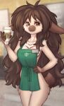  anthro apron beverage clothing coffee elronya fan_character female hair hi_res i_mean_breast_milk lagomorph leporid long_hair mammal meme milk rabbit ronya solo starbucks 