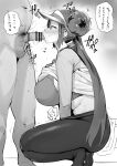  1boy 1girl absurdres bar_censor blush bra breasts censored clothed_female_nude_male clothed_masturbation erection fat fat_man fellatio female_masturbation from_side hat hetero highres hotate-chan large_breasts long_hair long_sleeves male_pubic_hair masturbation monochrome nude oral pantyhose penis pokemon pokemon_(game) pokemon_bw2 pubic_hair rosa_(pokemon) solo_focus squatting testicles thighs translated underwear visor_cap 