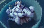  absurd_res angry behemoth_(ff) bottomwear clothing final_fantasy hair harness hi_res leather leather_harness loincloth long_hair macro male square_enix voidlesky 