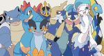  blastoise blue_eyes brown_eyes closed_eyes closed_mouth colored_sclera empoleon fang feraligatr furry greninja grey_background holding inteleon kiirono looking_at_viewer no_humans one_eye_closed open_mouth orange_sclera pokemon pokemon_(creature) primarina red_eyes samurott sharp_teeth simple_background swampert teeth yellow_eyes 