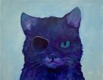  acrylic_paint_(medium) animal animal_focus blue_cat blue_cat_(torajiro) blue_fur blue_sclera blue_theme clothed_animal colored_sclera expressionless eyepatch highres looking_at_viewer no_humans original painting_(medium) solo straight-on torajiro_art traditional_media upper_body whiskers 