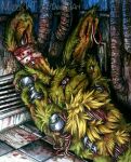  anthro bandage blood bodily_fluids five_nights_at_freddy&#039;s five_nights_at_freddy&#039;s_3 fur gore green_body green_fur male mizuki-t-a scottgames solo springtrap_(fnaf) yellow_body yellow_fur 