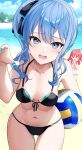  &gt;_&lt; 2girls absurdres ahoge ball beach beach_volleyball bikini black_bikini blue_eyes blue_hair breasts cloud commentary_request day hair_between_eyes highres holding holding_ball hololive hoshimachi_suisei jewelry kudoukudokudo long_hair looking_at_viewer multiple_girls navel necklace ocean open_mouth outdoors pink_hair sakura_miko sand side_ponytail small_breasts star_(symbol) star_in_eye stomach swimsuit symbol_in_eye virtual_youtuber volleyball_(object) 