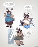  anthro antlers belly_overhang body_pillow brown_body brown_fur brown_hair clothed clothing dakimakura_design dakimakura_pillow deer english_text eyewear fur glasses hair hi_res hooves horn male mammal mirror moobs nerd new_world_deer open_mouth overweight overweight_anthro overweight_male pillow reflection reindeer solo text timo_(yellowhellion) tissue tissue_box yellowhellion 