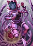  1girl absurdres ailu_elf blurry blurry_background bodysuit brown_hair commission constricted_pupils diving_suit highres imaizumi_kagerou looking_down multicolored_bodysuit multicolored_clothes open_mouth restrained scared sea_anemone solo tentacles touhou underwater wetsuit 