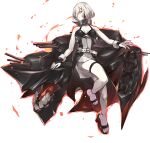  1girl abyssal_ship barefoot belt breasts bridal_gauntlets closed_mouth colored_skin european_little_sister_princess full_body kantai_collection konishi_(koconatu) large_breasts official_art pale_skin red_eyes sandals short_hair solo thigh_strap transparent_background turret white_belt white_hair white_skin 