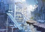  arch architecture artist_name blue_sky building city cityscape cloud cloudy_sky day fantasy floating highres k_kanehira no_humans original outdoors platform scenery sky 