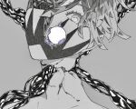  1other angry blue_eyes cracked_skin eye_socket eyeball floating_hair hair_between_eyes hole_in_face houseki_no_kuni liquid looking_at_viewer monochrome mt5_014 one-eyed other_focus phosphophyllite phosphophyllite_(ll) portrait short_hair simple_background solo spoilers spot_color 